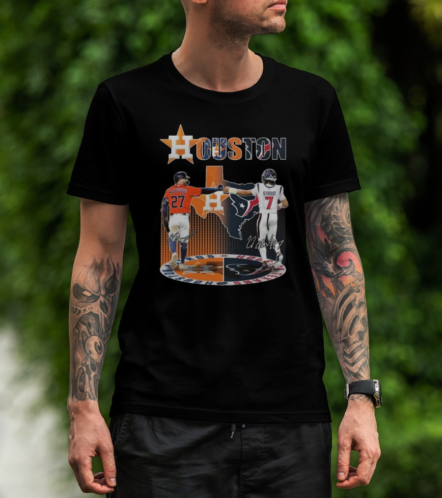 Houston Astros X Houston Texans Logo Signature 2025 T-Shirt