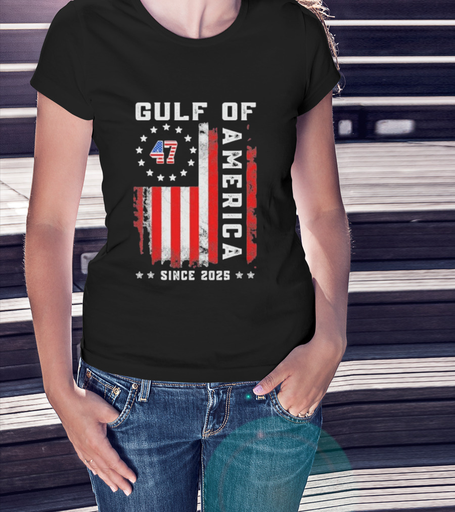 Gulf Of USA America Vintage USA Flag Grunged 2025 T-Shirt