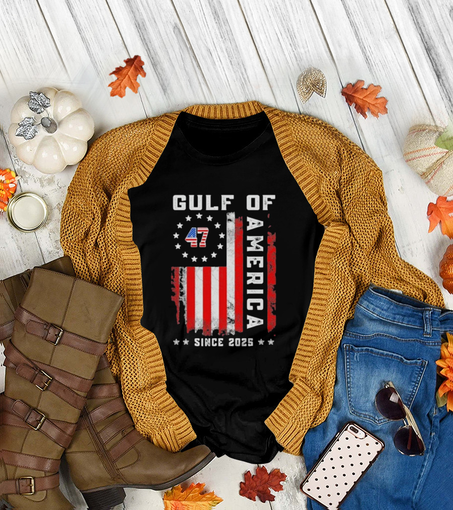 Gulf Of USA America Vintage USA Flag Grunged 2025 T-Shirt