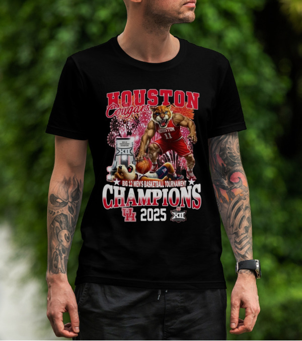 Houston Cougars Big 12 Men’s Basketball Tournament Champions 2025 Mascot T-Shirt