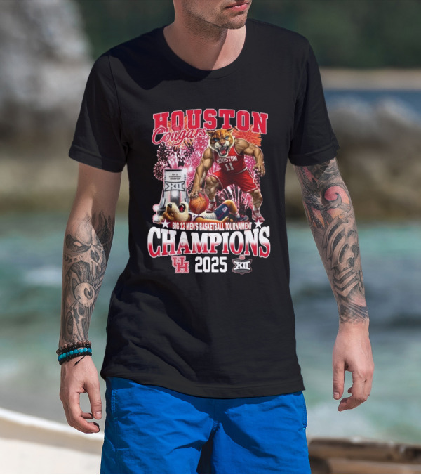 Houston Cougars Big 12 Men’s Basketball Tournament Champions 2025 Mascot T-Shirt