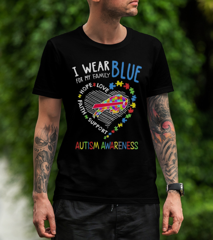 I Wear Blue For My Family Autism Awareness T-Shirt