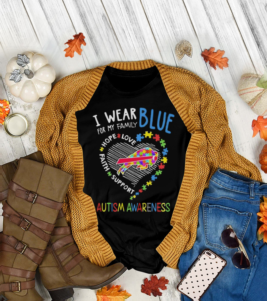 I Wear Blue For My Family Autism Awareness T-Shirt
