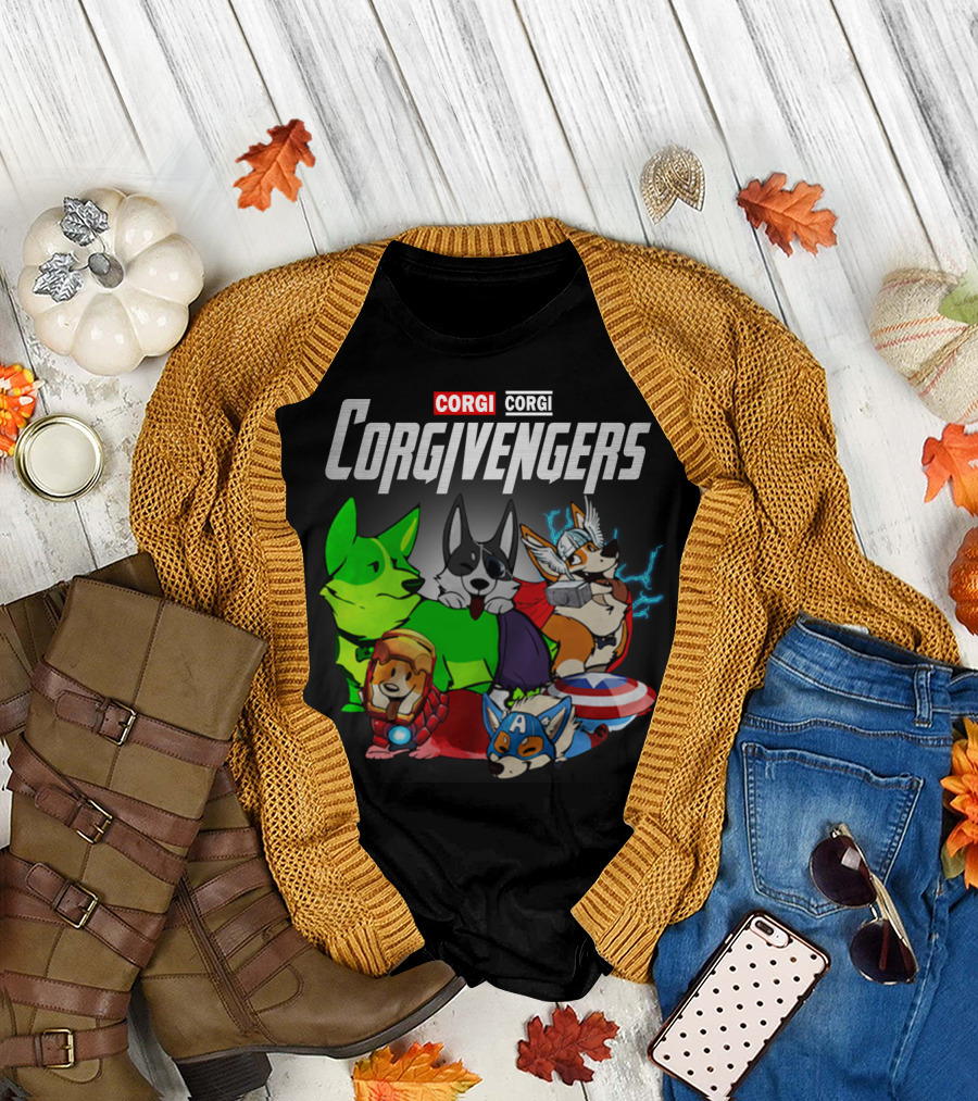 Corgi Corgivengers Superhero Pups Assemble in Marvel Avengers Endgame T-Shirt