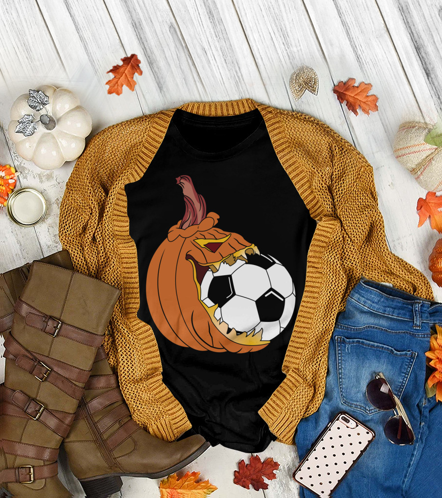Pumpkin Soccer Lover Patch Halloween Soccer Fan Jack-o'-Lantern T-Shirt