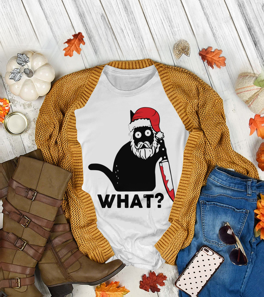 What Black Cat Santa Knife Christmas T-Shirt