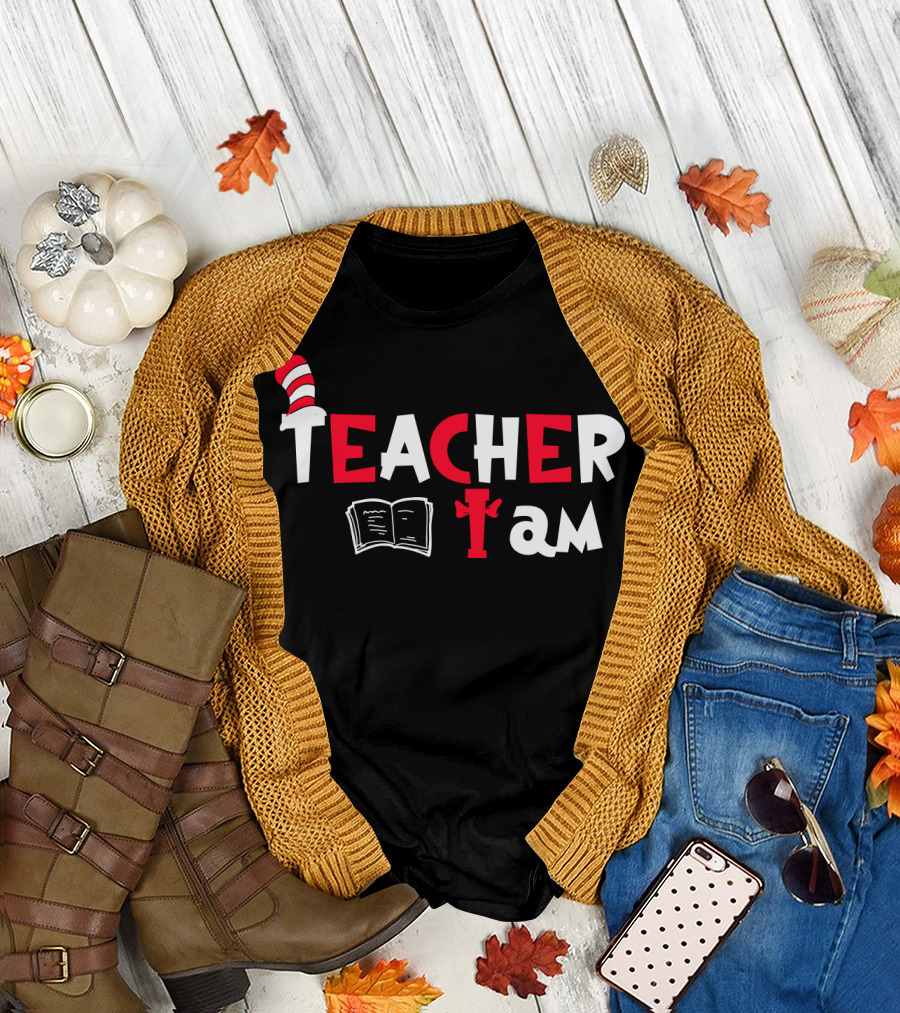 Teacher I Am Cat Hat Book T-Shirt