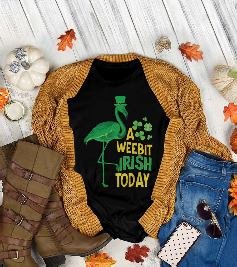 A Weebit Irish Today Flamingo with Shamrocks and Leprechaun Hat T-Shirt