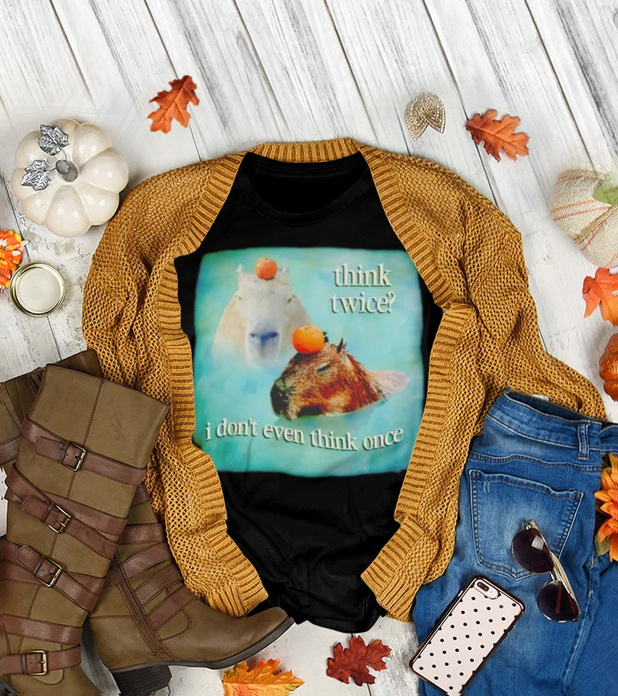 Capybara Think Twice I Don't Even Think Once Floating Oranges T-Shirt