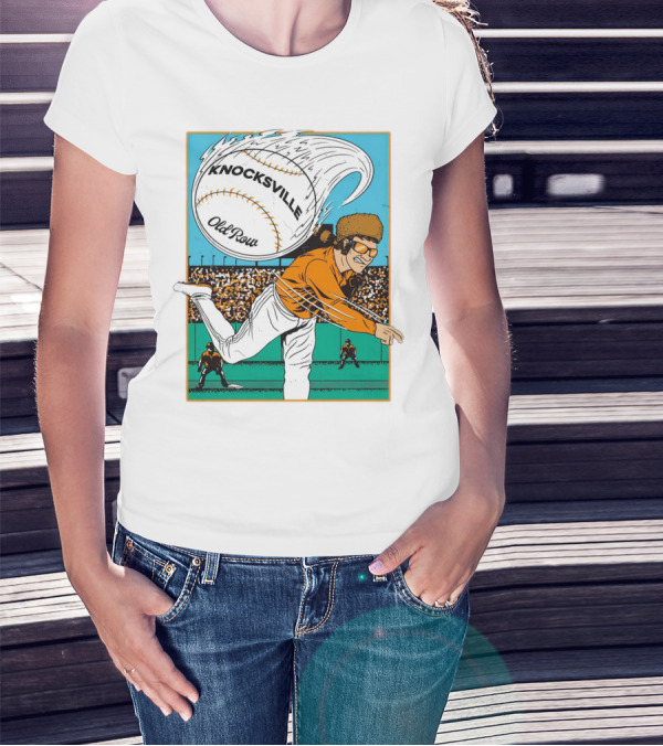 Knocksville Old Row Baseball Pitcher With Swirling Fastball And Spectator Crowd T-Shirt