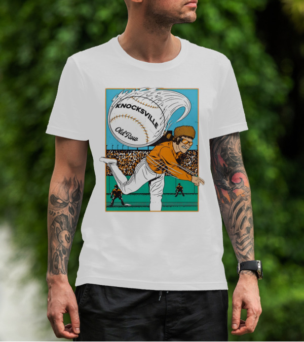 Knocksville Old Row Baseball Pitcher With Swirling Fastball And Spectator Crowd T-Shirt