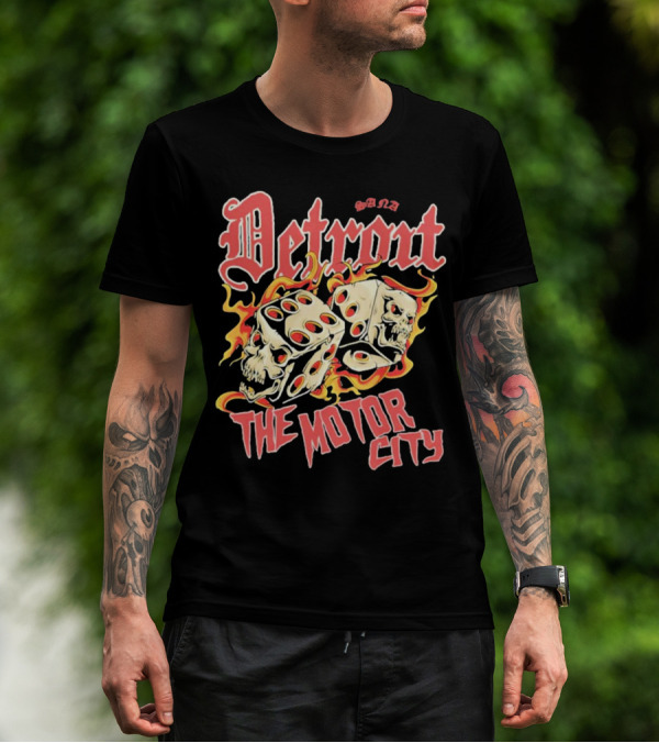 Sana Detroit The Motor City Flaming Skull Dice T-Shirt