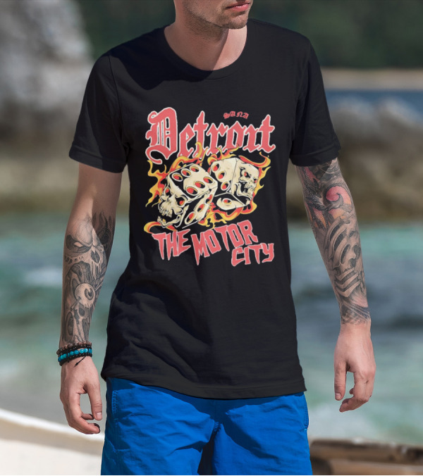 Sana Detroit The Motor City Flaming Skull Dice T-Shirt