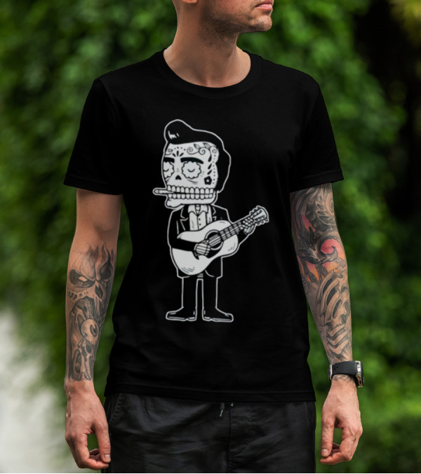 Stephen King Johnny Cash Calavera Gocco Skull Guitarist Figure T-Shirt