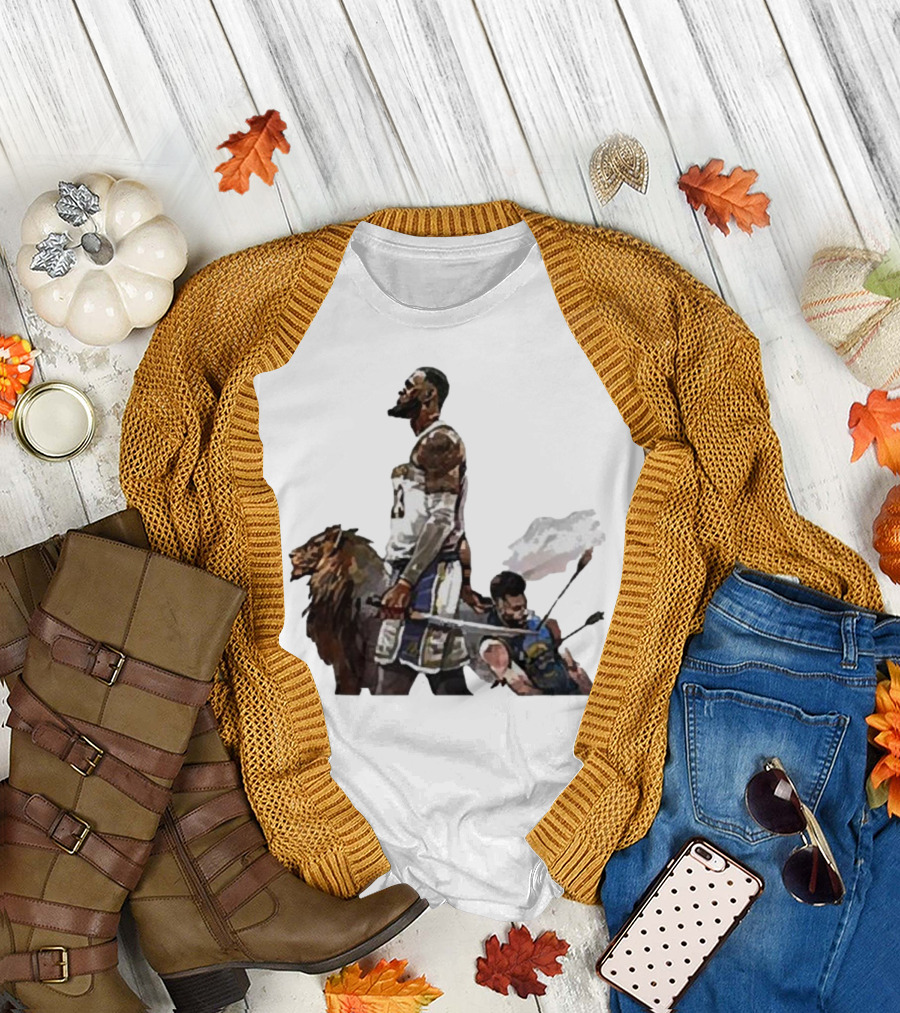 Lebron James Riding Lion Defeats Stephen Curry in Warrior Duel T-Shirt