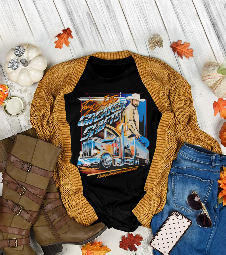 Tony Justice Music Greatest Shifts Trucking Art Cowboy T-Shirt