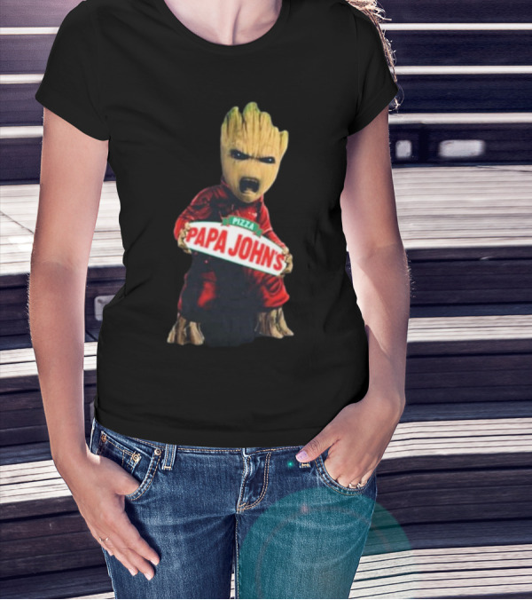 Baby Groot Holding Papa John’s Pizza Sign T-Shirt