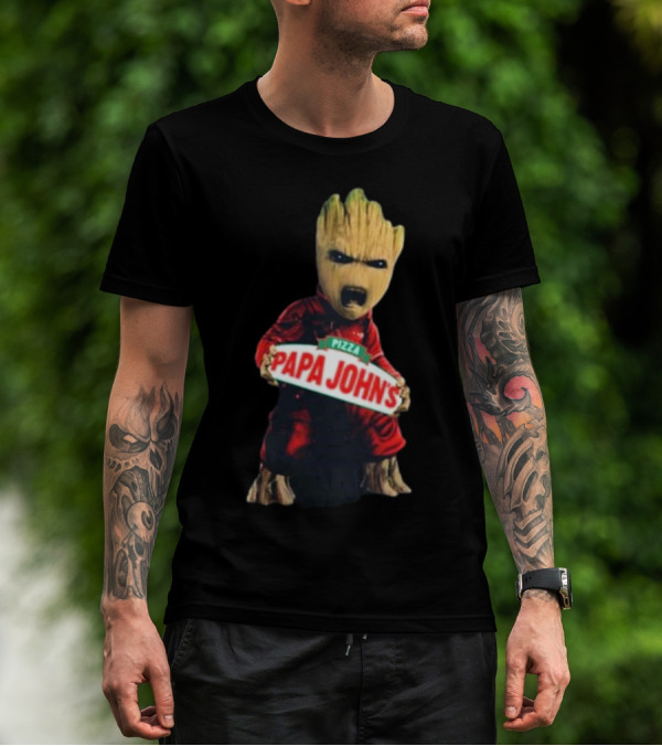 Baby Groot Holding Papa John’s Pizza Sign T-Shirt