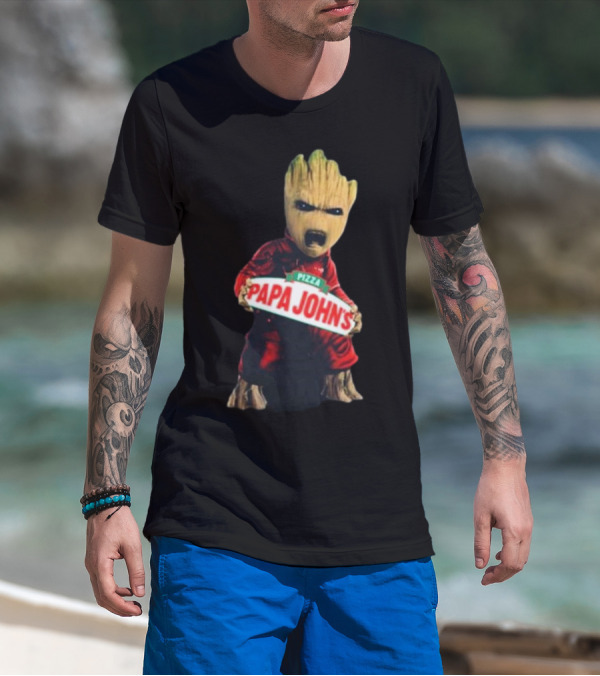 Baby Groot Holding Papa John’s Pizza Sign T-Shirt