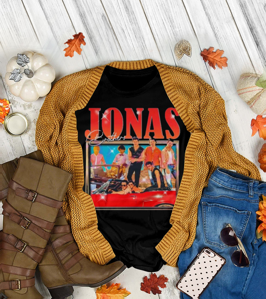 Jonas Brothers Band Retro Group Photo with Red Convertible T-Shirt