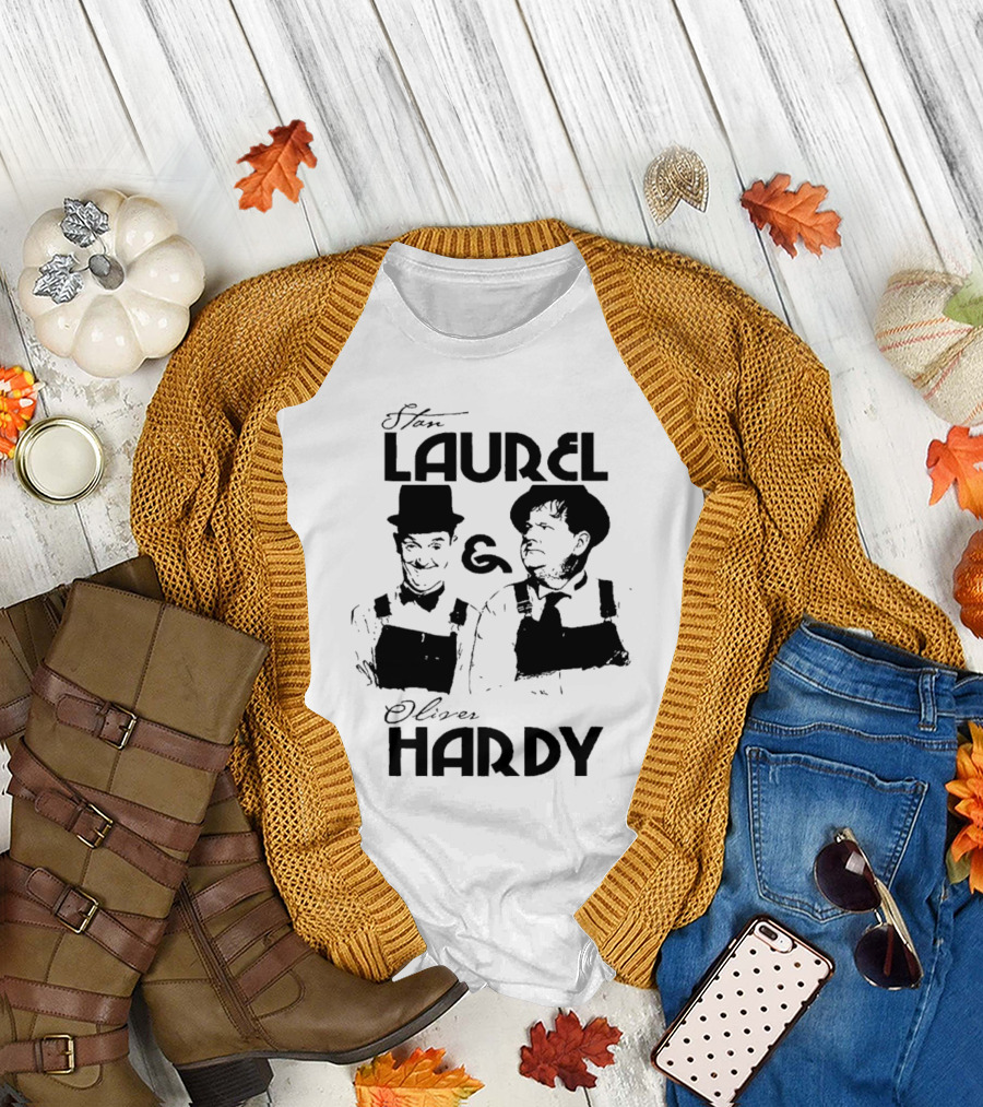 Stan Laurel and Oliver Hardy Black and White Classic Comedy Duo T-Shirt