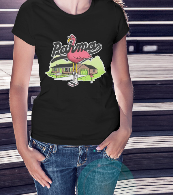 Parma Flamingo In Suburban Neighborhood Scene T-Shirt