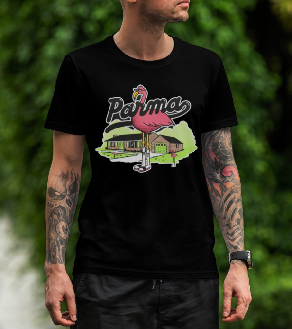 Parma Flamingo In Suburban Neighborhood Scene T-Shirt