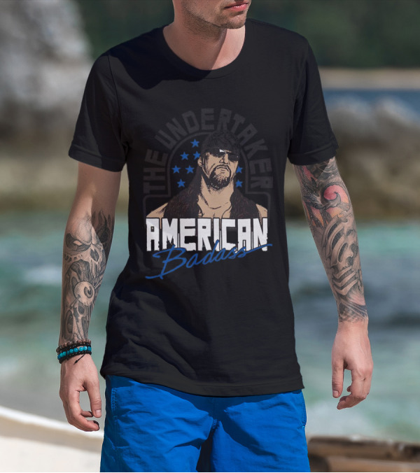 The Undertaker American Badass Stars Sunglasses Long Hair T-Shirt