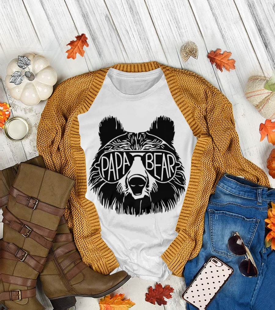 Papa Bear Sunglasses Cool Bear Head T-Shirt