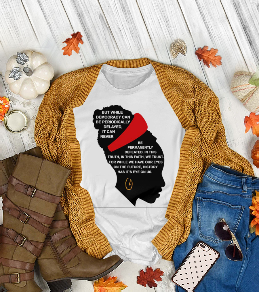 Amanda Gorman Democracy Periodically Delayed Never Permanently Defeated Silhouette with Red Headband T-Shirt