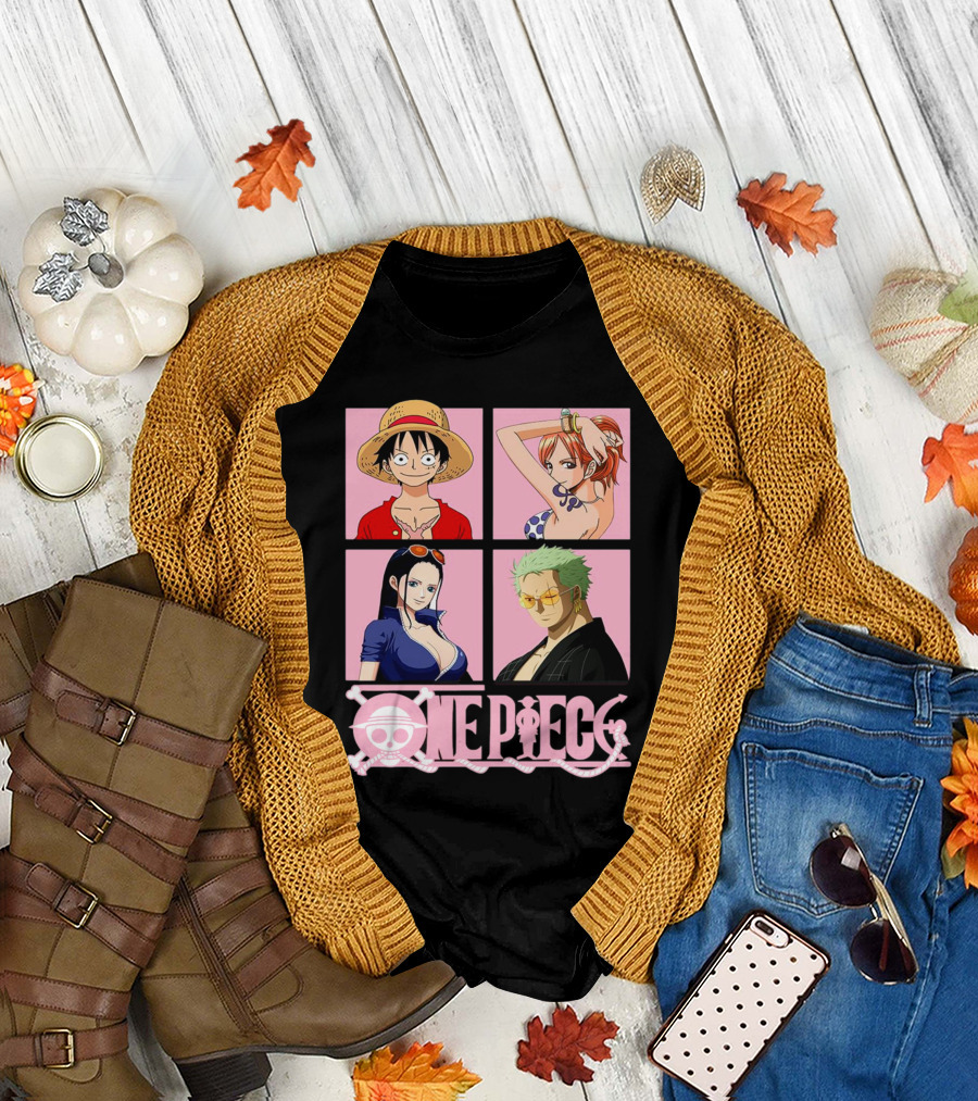 Luffy Zoro Nami Robin One Piece Pink T-Shirt