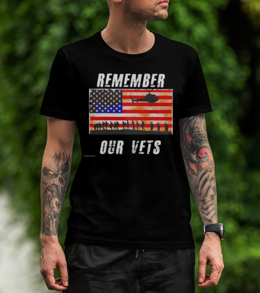 Vietnam Veterans Remember Our Vets Memorial Day American Flag Helicopter T-Shirt