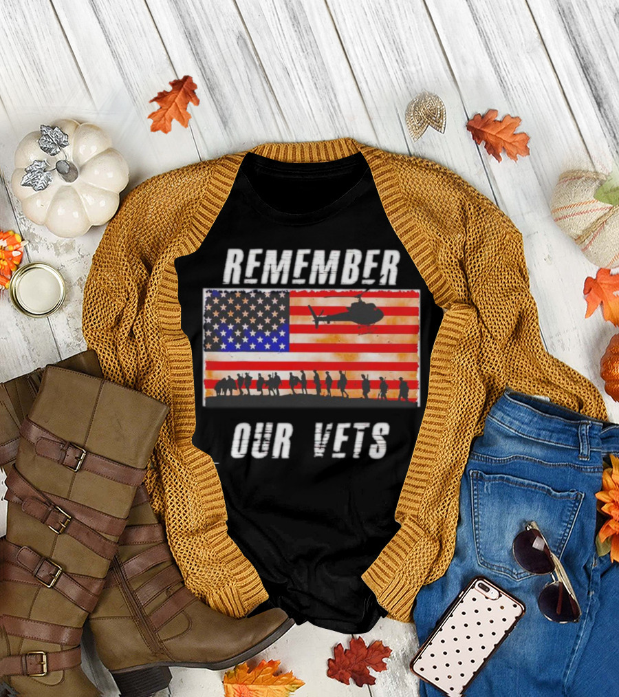 Vietnam Veterans Remember Our Vets Memorial Day American Flag Helicopter T-Shirt