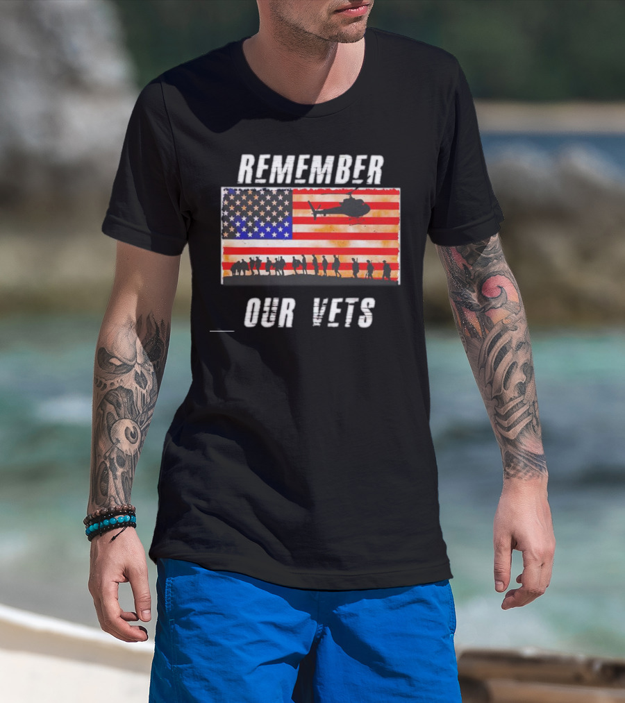 Vietnam Veterans Remember Our Vets Memorial Day American Flag Helicopter T-Shirt