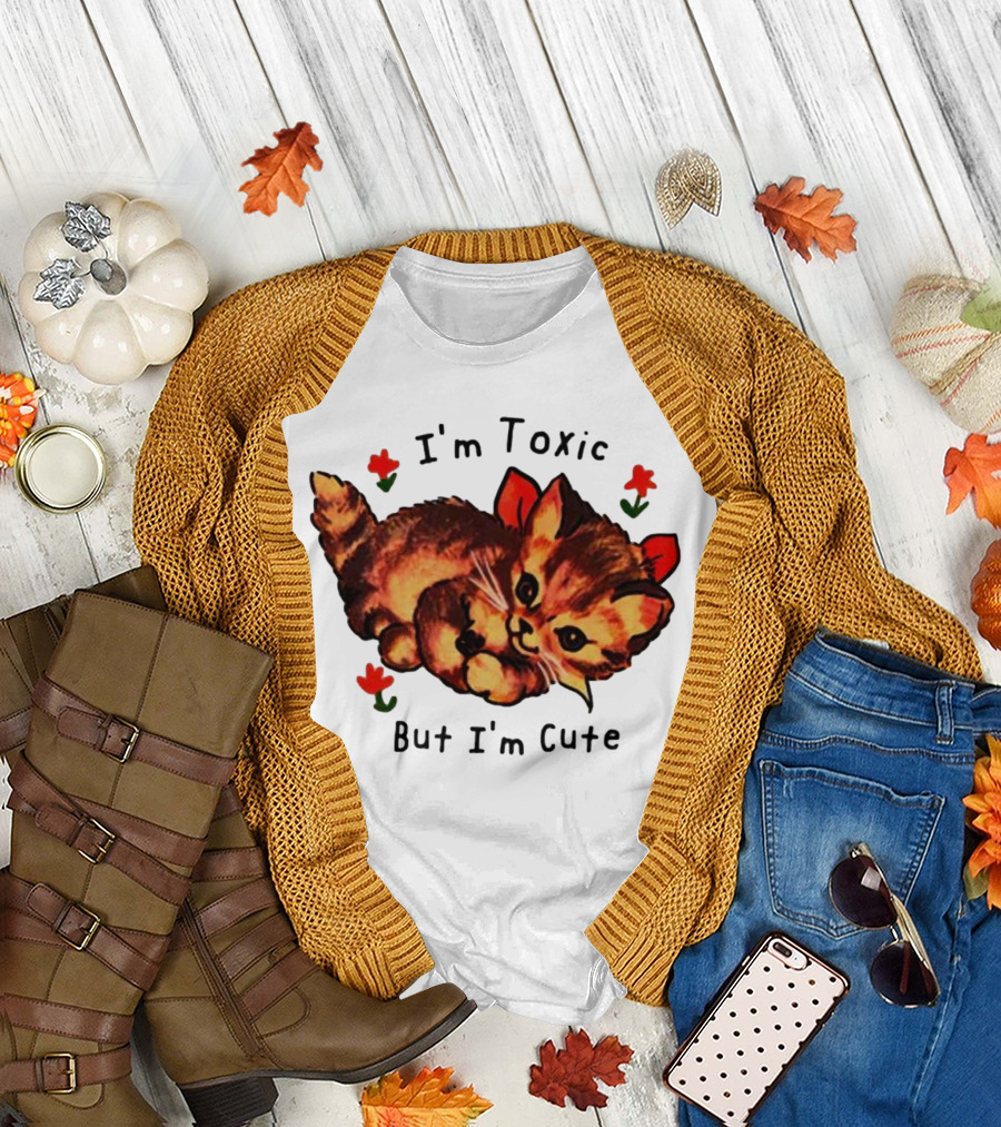 I'm Toxic But I'm Cute Cat with Flowers T-Shirt