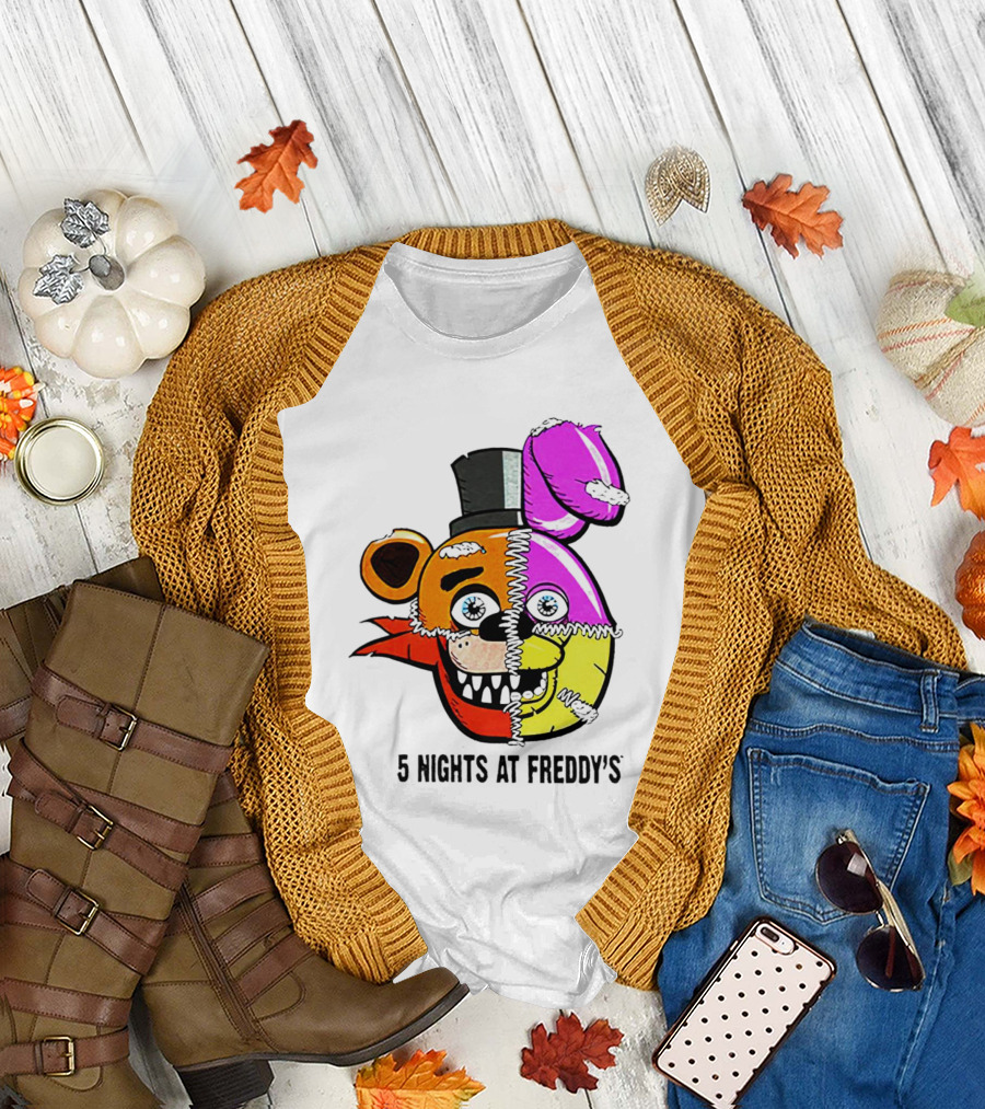 Five Nights at Freddy's Colorful Split Face Patchwork Freddy and Bonnie T-Shirt
