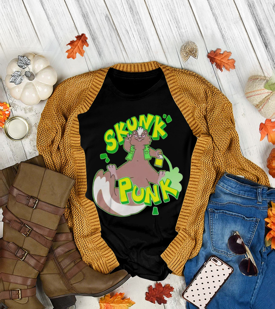SKUNK PUNK Green Vest Peace Sign Paint Can T-Shirt