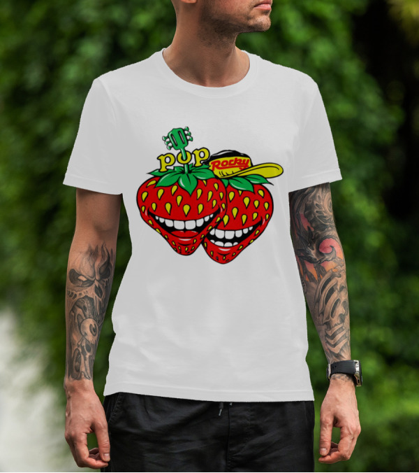 Strawberry Pop Rocky With Guitar And Caps T-Shirt