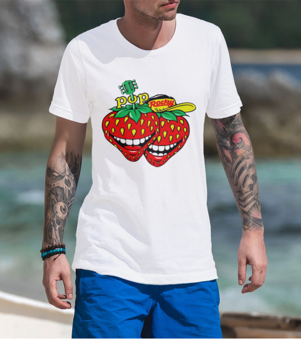 Strawberry Pop Rocky With Guitar And Caps T-Shirt