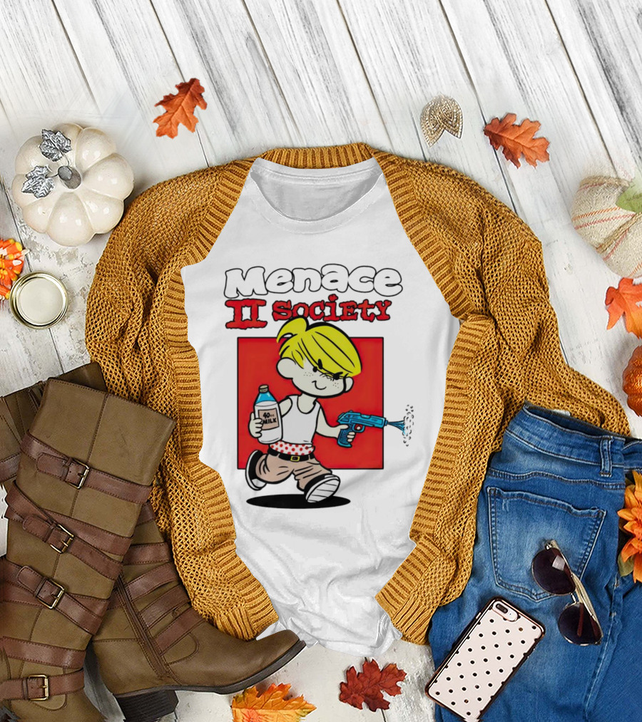 Menace II Society Cartoon Character with Squirt Gun and Milk T-Shirt
