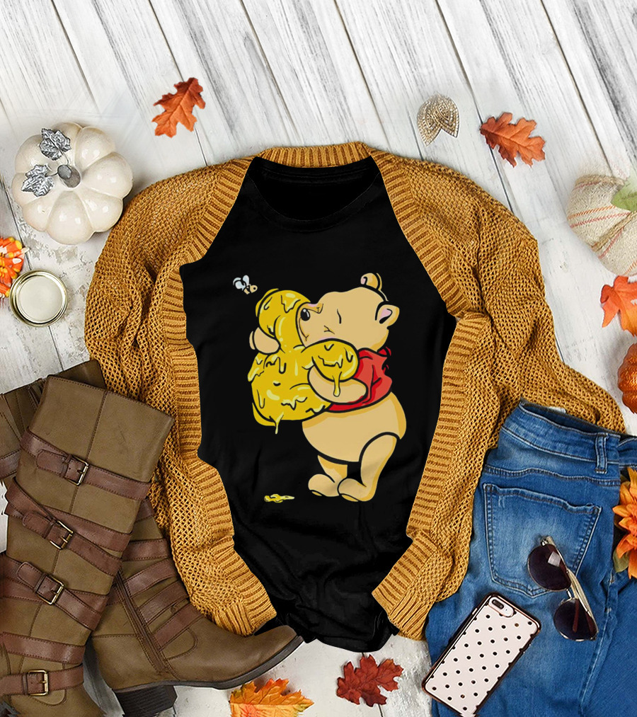 Pooh Bear Hugging Hunny Pot with Bee T-Shirt