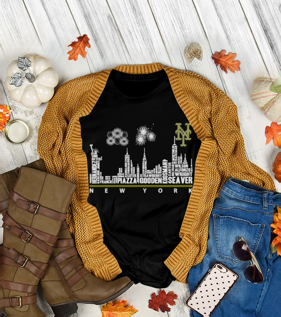 New York Mets Skyline with Player Names T-Shirt