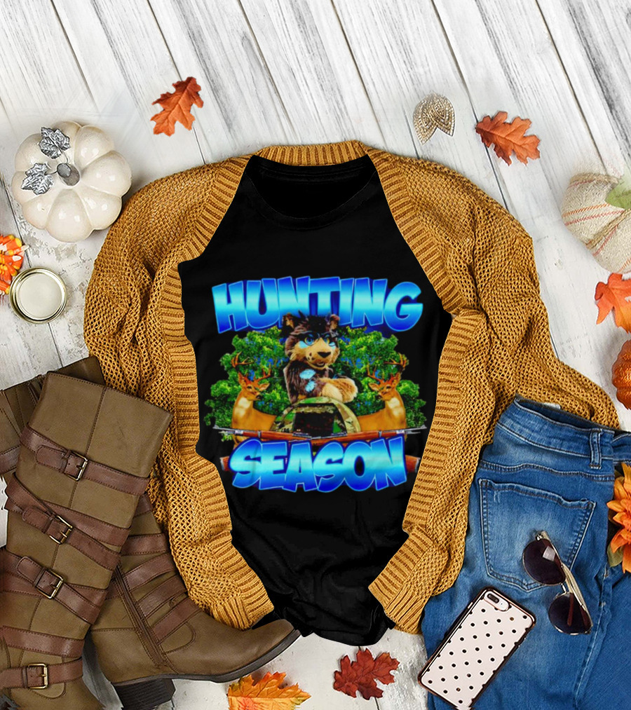 Hunting Season Wolf and Deer Forest Scene T-Shirt