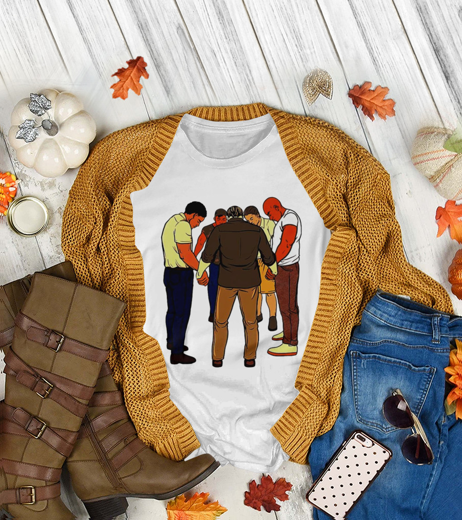 Black Men Praying in Circle Together T-Shirt