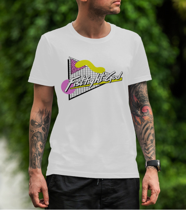 Fistfight God 80s Retro Wave Style Triangles Circles Grid T-Shirt