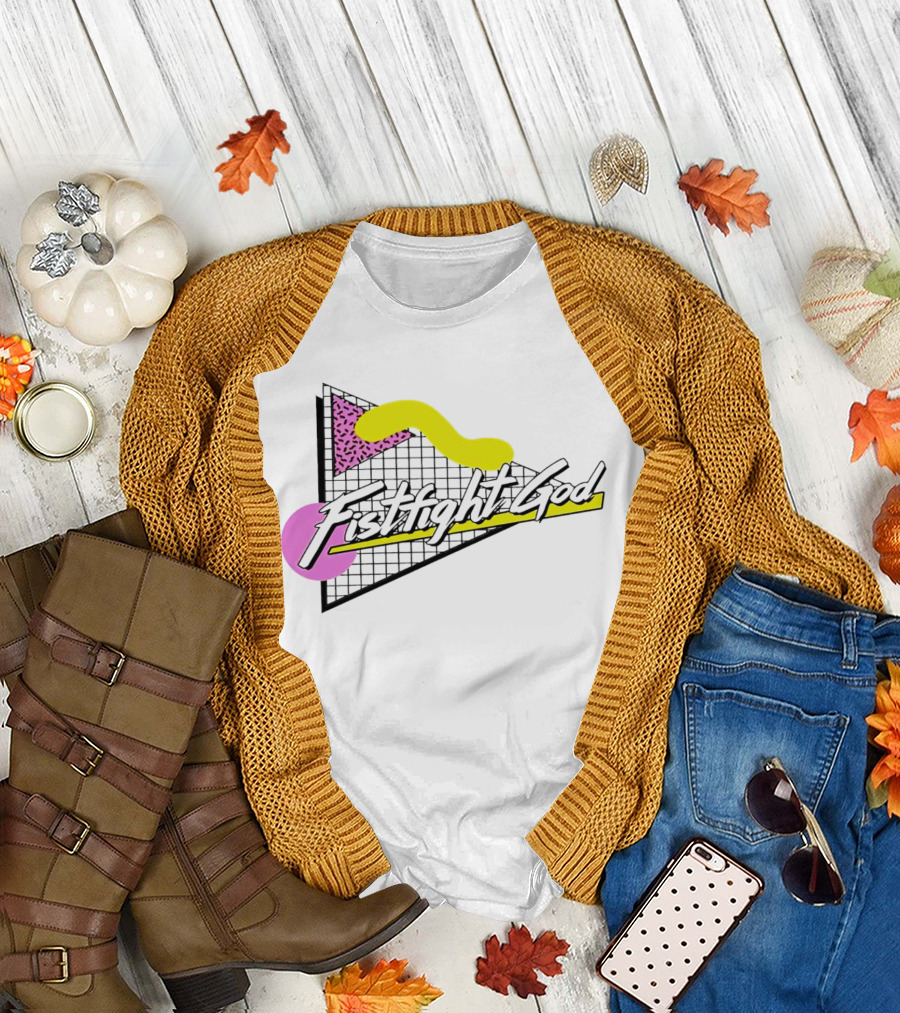 Fistfight God 80s Retro Wave Style Triangles Circles Grid T-Shirt