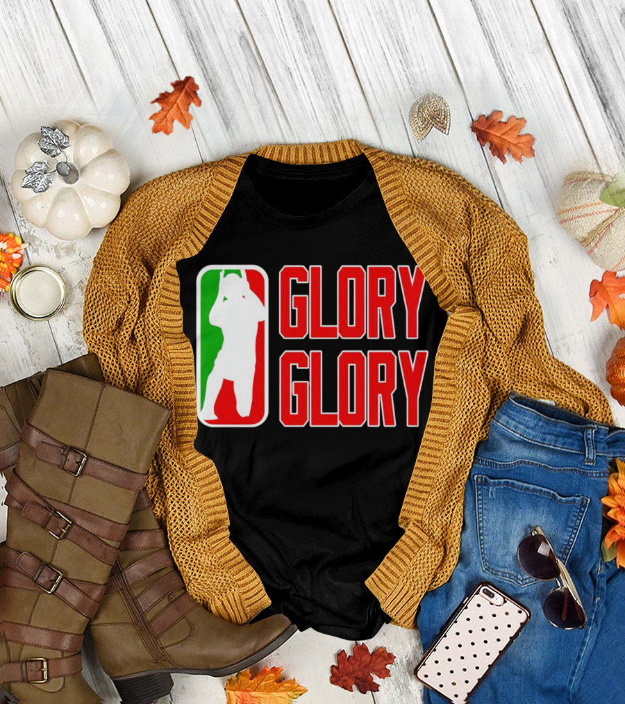 GLORY GLORY Soccer Trophy Celebration Silhouette Mexican Flag Colors T-Shirt