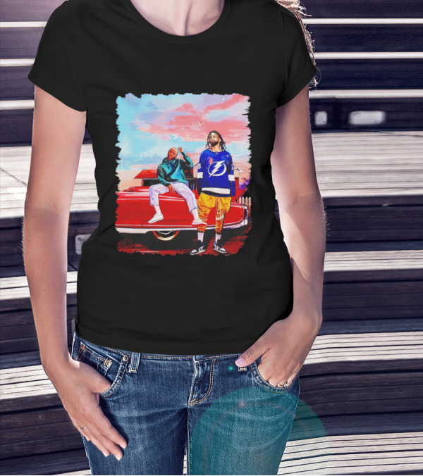 J Cole And Kendrick Lamar Concert With Retro Car And Tampa Bay Lightning Jersey T-Shirt