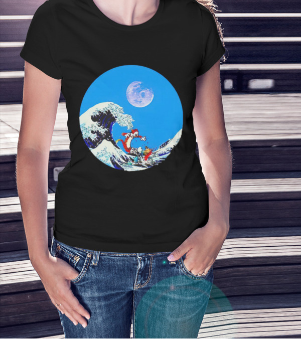 Calvin And Hobbes Lovers Great Wave Moon Adventure T-Shirt