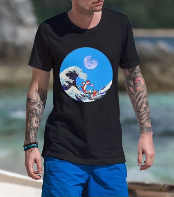 Calvin And Hobbes Lovers Great Wave Moon Adventure T-Shirt